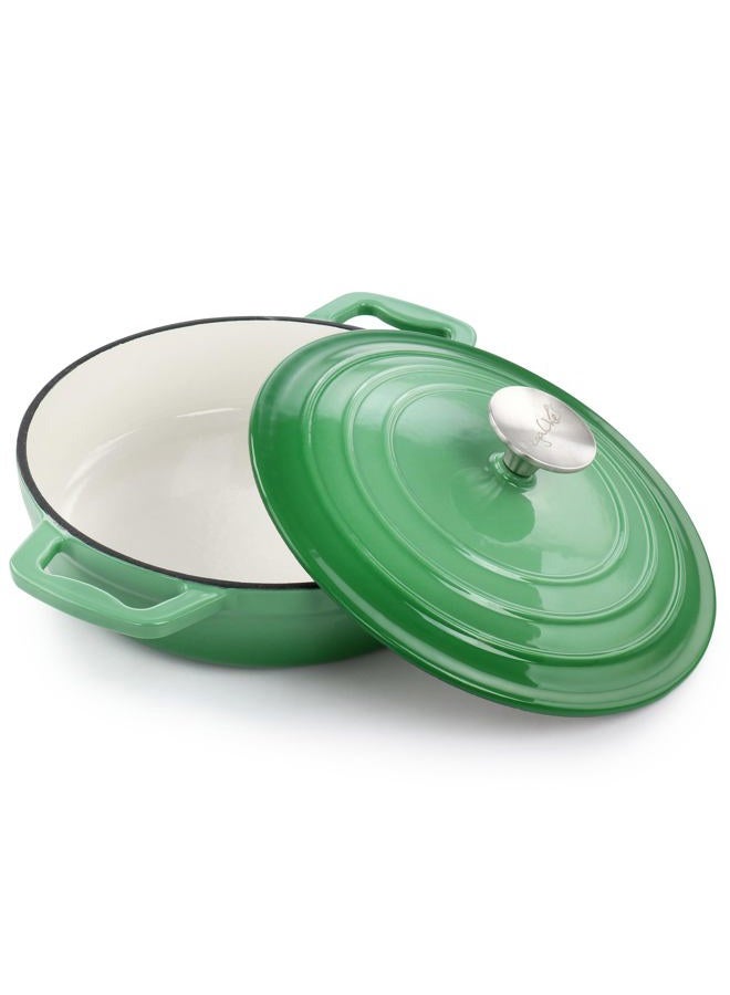 MegaChef 2 Quart Round Enameled Cast Iron Braiser Pan (Green) - Image 1