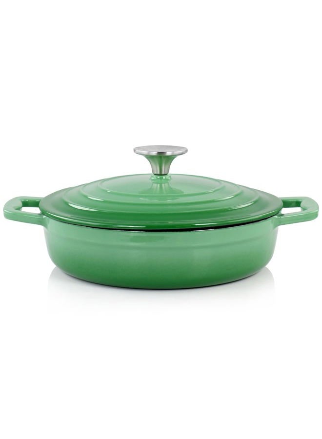 MegaChef 2 Quart Round Enameled Cast Iron Braiser Pan (Green) - Image 3