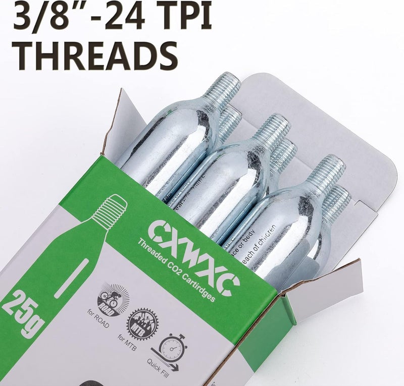 CXWXC خرطوشة CO2 مل threaded بحجم 16 جرام / 25 جرام أو مضخة CO2 لإطارات الدراجات - خرطوشة لمضخة CO2 مع اتصال مل threaded، مضخة CO2 للدراجات على الطرق والجبال - Image 4