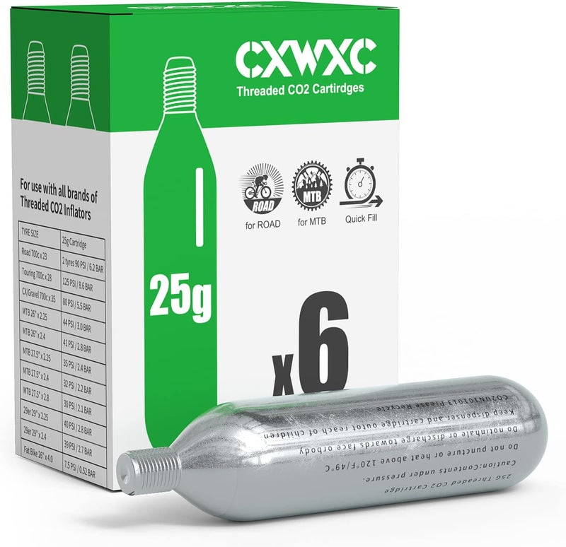 CXWXC خرطوشة CO2 مل threaded بحجم 16 جرام / 25 جرام أو مضخة CO2 لإطارات الدراجات - خرطوشة لمضخة CO2 مع اتصال مل threaded، مضخة CO2 للدراجات على الطرق والجبال - Image 1