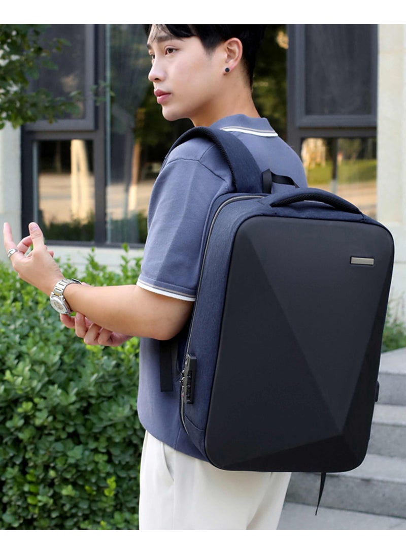 Hike Semi Hard Laptop Backpack with Built in combination lock and USB port Water Resistant 17-inch Unisex Daypack for Travel, Office and Business, HK605 BLUE - Image 2