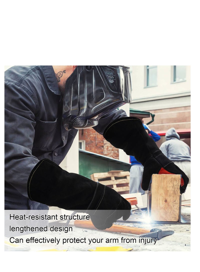 SYOSI SYOSI 17.7 Inches 662℉,Leather Forge Welding Gloves, Heat/Fire Resistant for BBQ,Oven,Grill,Fireplace,Tig,Mig,Baking,Furnace,Stove,Pot Holder,Animal Handling Glove(Black)  - Image 4