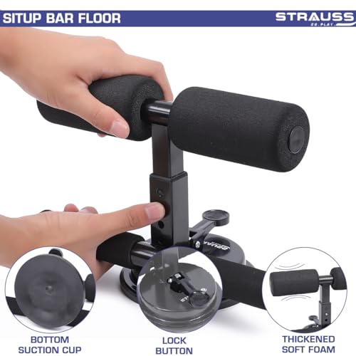 STRAUSS Sit-Up Bar | Portable Bar with Foam Handle and Rubber Suction | Push-ups Assistant Device for Weight Loss | Ideal for Abs Home Workout & Abdominal Curl Exercise Trainer, (Black) - Image 3