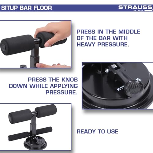 STRAUSS Sit-Up Bar | Portable Bar with Foam Handle and Rubber Suction | Push-ups Assistant Device for Weight Loss | Ideal for Abs Home Workout & Abdominal Curl Exercise Trainer, (Black) - Image 5