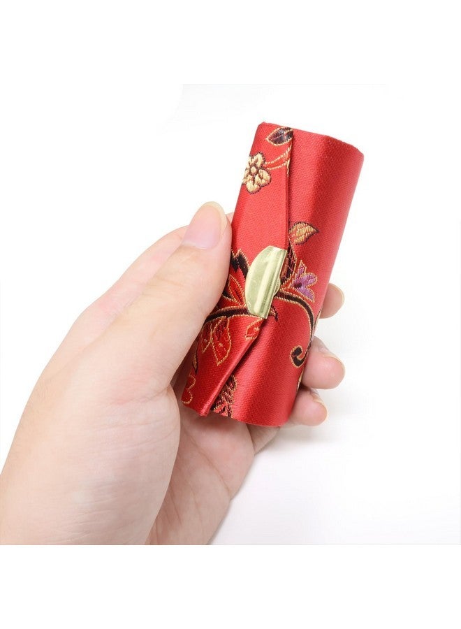 يوتون علبة أحمر شفاه يوتون من 4 قطع مصنوعة من قماش بروكيد على الطراز الصيني، حامل أحمر شفاه ساتان منسوج فريد، علبة أحمر شفاه مع مرآة للنساء، ألوان عشوائية - Image 4