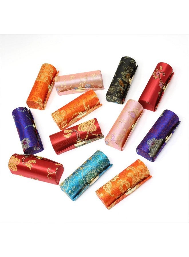 يوتون علبة أحمر شفاه يوتون من 4 قطع مصنوعة من قماش بروكيد على الطراز الصيني، حامل أحمر شفاه ساتان منسوج فريد، علبة أحمر شفاه مع مرآة للنساء، ألوان عشوائية - Image 3