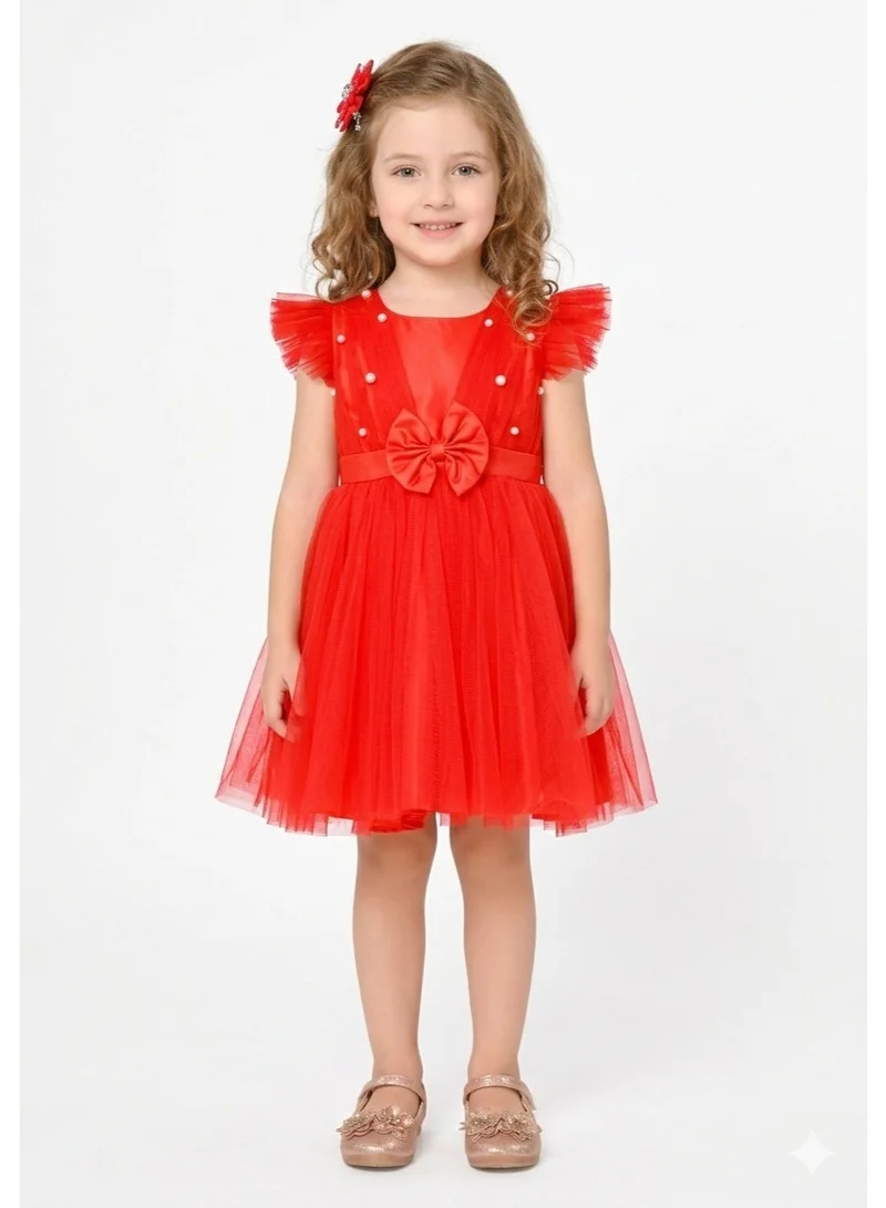 Saka Designs Red Embellished Layered Net Dress for Girls
