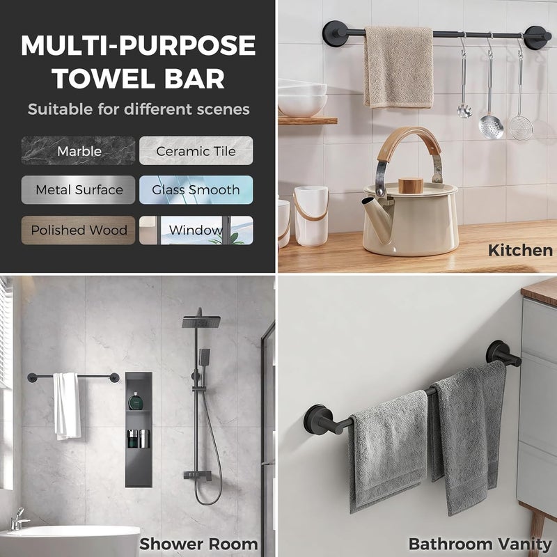 WingWider Adjustable Suction Cup Towel Bar for Bathroom Wall,14.6Inch~24 Inch Towel Racks for Bathroom,Stainless Steel Bath Towel Holder for Shower(Matte Black) - Image 5