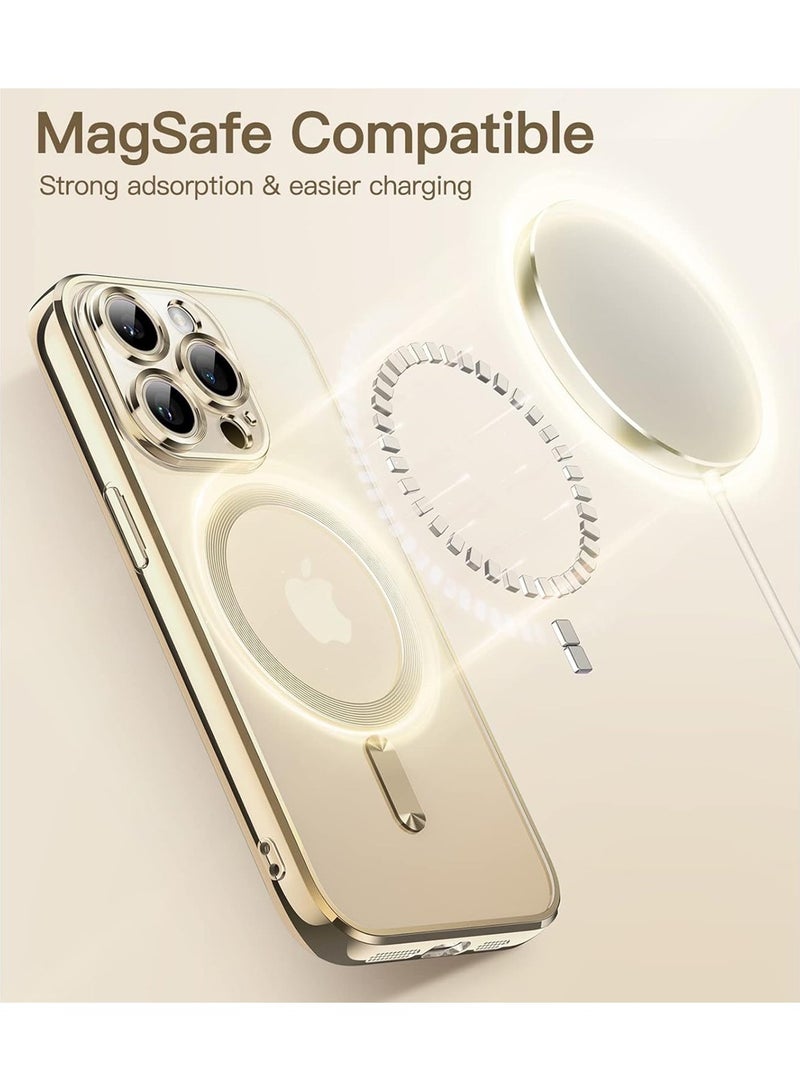 iPhone 14 Pro Max Magnetic Case Support MagSafe Charger Wireless Anti Scratch Shockproof Clear Four Corner Cushion Screen Protector Anti Dropping Full Body Protection Cover Gold  - Image 3