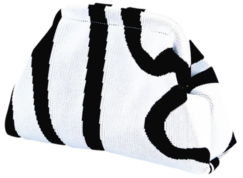 DIHKLCIO Clutch Purses for Women Summer Beach Woven Crochet Handbag Dumpling Striped Ruched Cloud Purse colorblock Evening Bag white black irregularity - Image 1