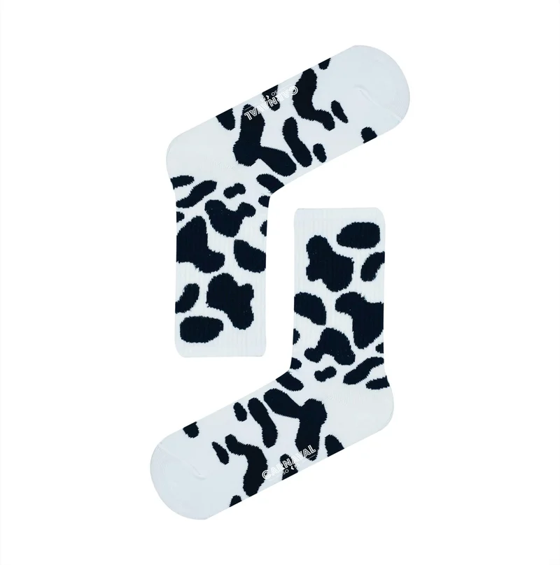 كارنافال سوكس Black Spotted Cow Pattern Colorful Sports Socks