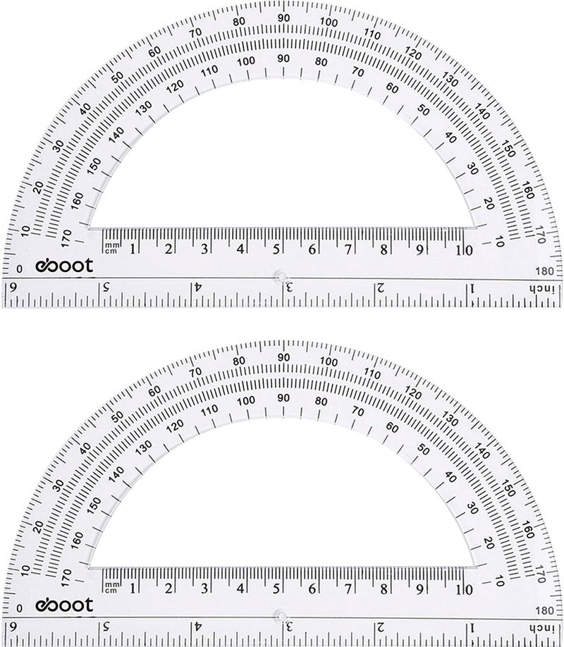 eBoot Plastic Protractor Math Protractors 180 Degrees, 6 Inch, Pack of 2 (Clear) - Image 1