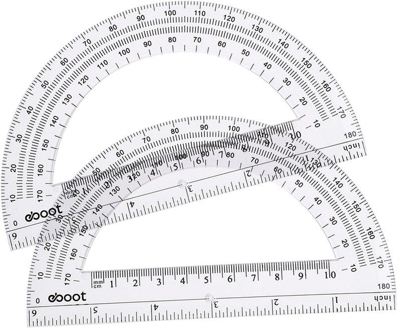eBoot Plastic Protractor Math Protractors 180 Degrees, 6 Inch, Pack of 2 (Clear) - Image 2