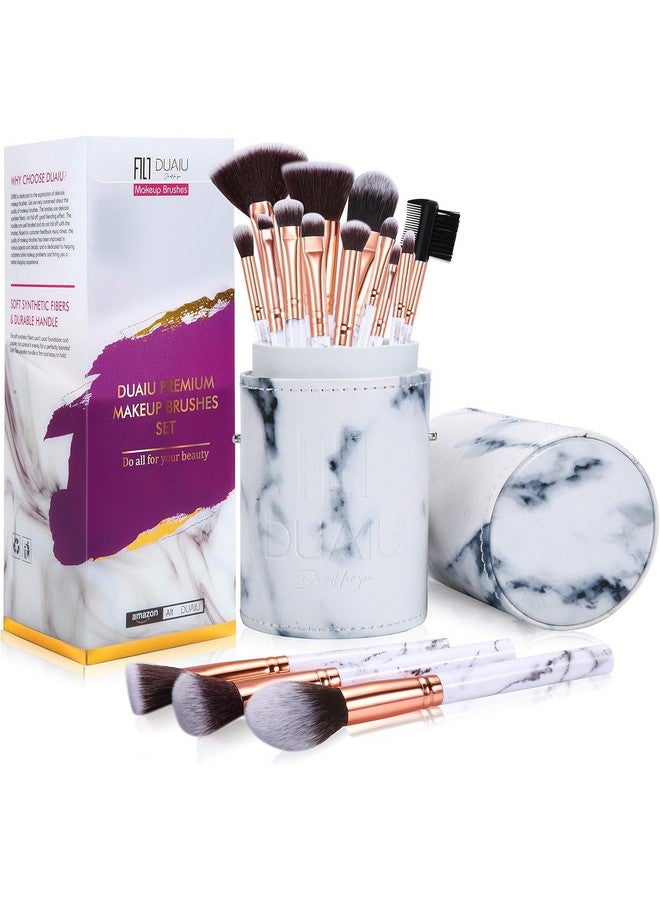 DUAIU Makeup Brushes Set Make Up Brushes Professional 15Pcs Marble Makeup Brush Set For Foundation Powder Concealers And Eyeshadow With Exquisite Marble Bucket Gift Box… - Image 1