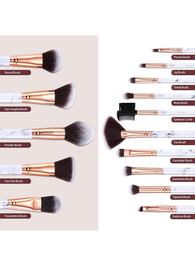DUAIU Makeup Brushes Set Make Up Brushes Professional 15Pcs Marble Makeup Brush Set For Foundation Powder Concealers And Eyeshadow With Exquisite Marble Bucket Gift Box… - Image 3