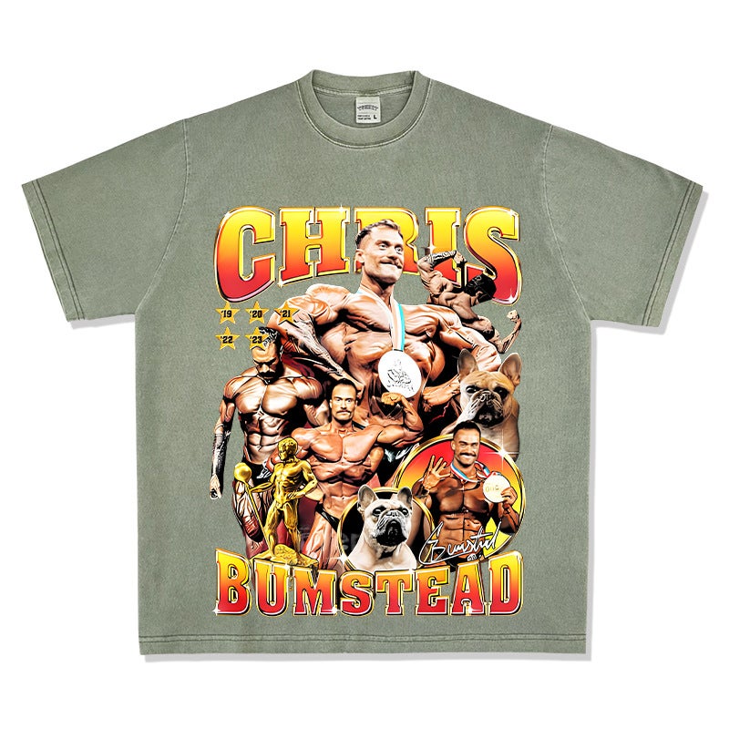 Generic Chris Bumstead Vintage Print Tee Washed army green short sleeves