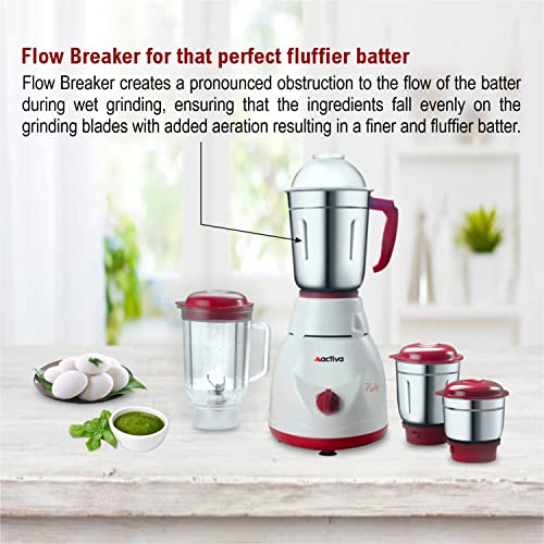 ACTIVA Pluto Pro Plus Mixer Grinder 22 MM Heavy Duty Motor 650W, 4 Jars (White) 2 Year Warranty - Image 3