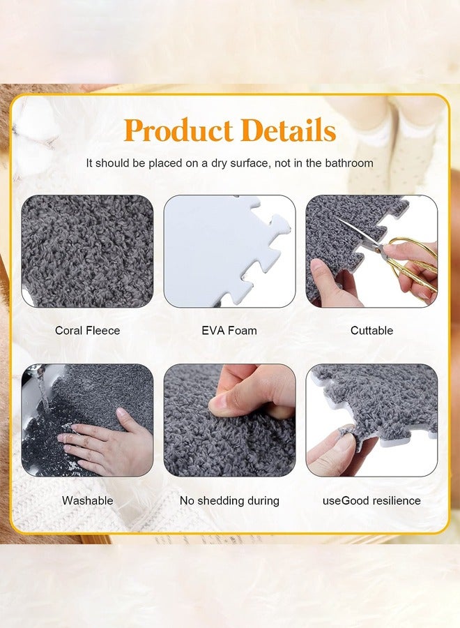12pcs Plush Puzzle Foam Floor Mat Soft Thicken Fluffy Interlocking Square Foam Tiles Area Rugs Carpet for Parlor Bedroom Decoration 11.8x11.8x0.4 in Grey - Image 3