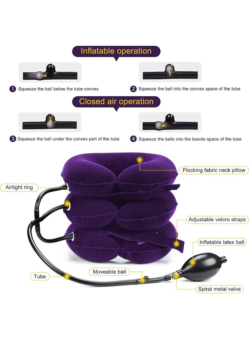 شابية جهاز شد الرقبة لتخفيف آلام الرقبة، دعامة رقبة قابلة للنفخ وقابلة للتعديل، جهاز شد الرقبة لتخفيف الضغط على الرقبة وتوترها (أرجواني) - Image 2