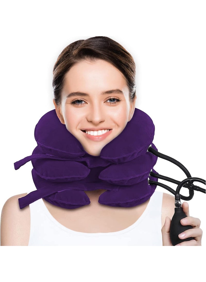 شابية جهاز شد الرقبة لتخفيف آلام الرقبة، دعامة رقبة قابلة للنفخ وقابلة للتعديل، جهاز شد الرقبة لتخفيف الضغط على الرقبة وتوترها (أرجواني) - Image 1