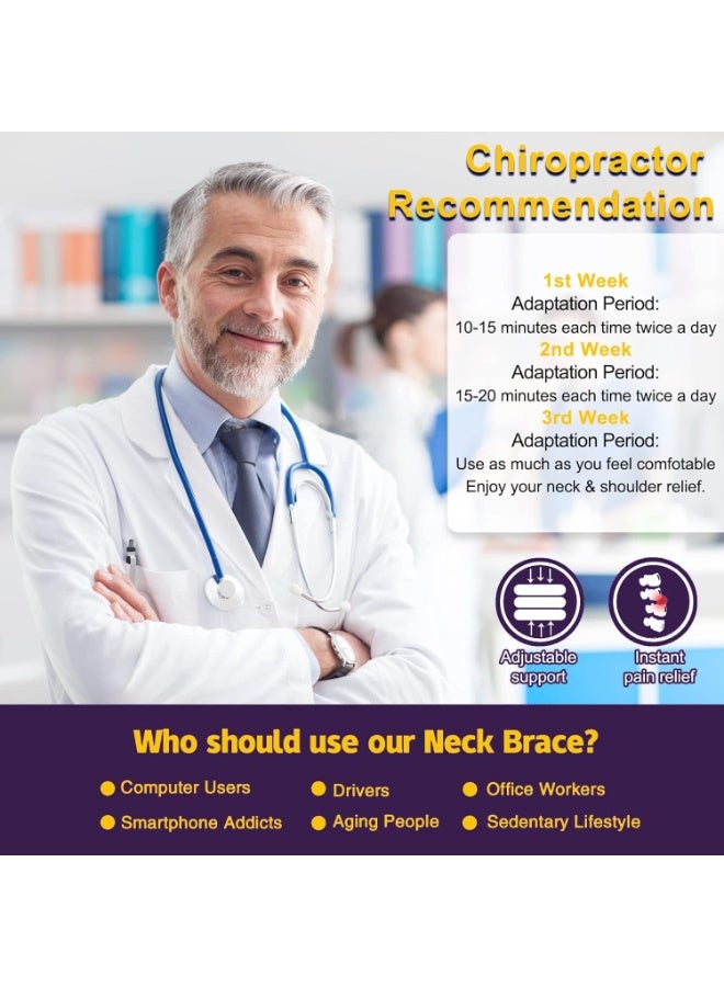شابية جهاز شد الرقبة لتخفيف آلام الرقبة، دعامة رقبة قابلة للنفخ وقابلة للتعديل، جهاز شد الرقبة لتخفيف الضغط على الرقبة وتوترها (أرجواني) - Image 3