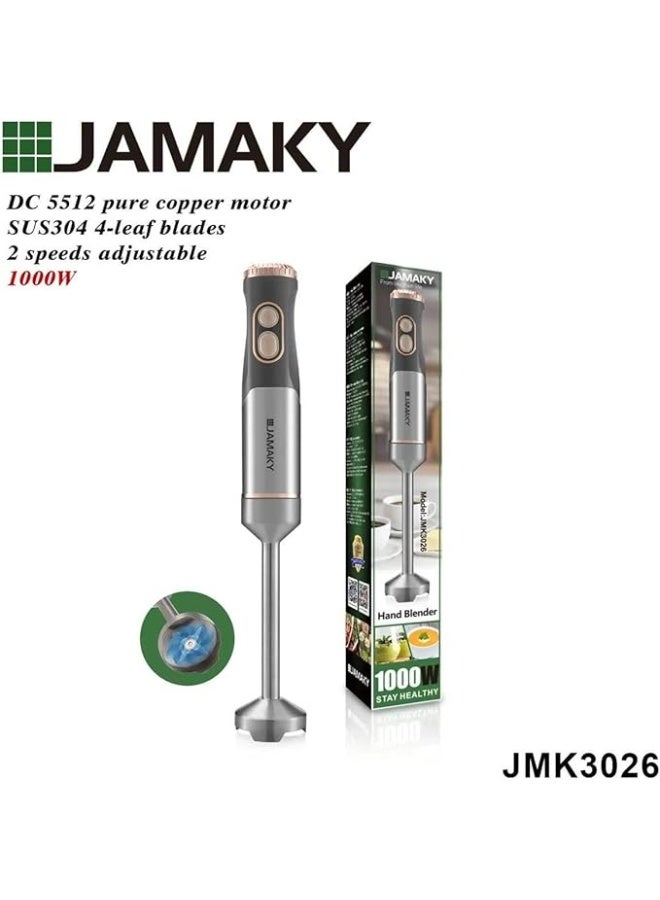JAMAKY Jamaki 1000W Stainless Steel Multi-Speed ​​Hand Blender for Multi-Purpose Use - JMK 3026 - Image 2