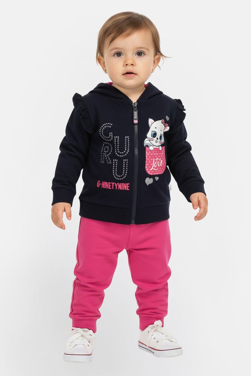 guru G99 By Guru Toddlers Girl 2 Pieces Graphic Print Hoodie With Bottom Set, Multicolor - Image 1