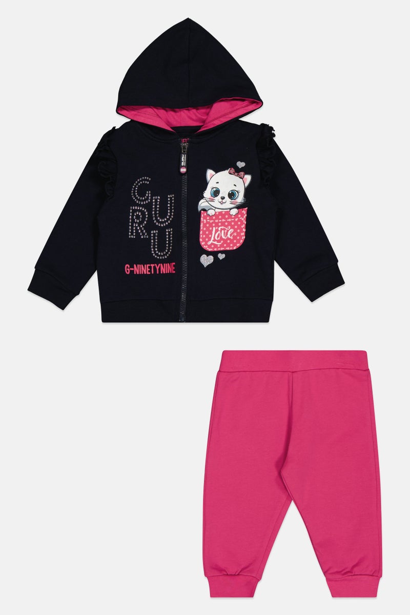 guru G99 By Guru Toddlers Girl 2 Pieces Graphic Print Hoodie With Bottom Set, Multicolor - Image 2