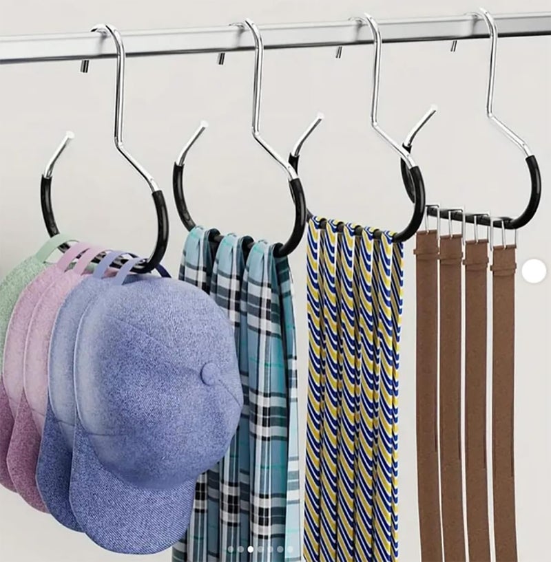 MosQuick® 2 pcs Multipurpose Hangers Anti-slip Oval hooks for hanging clothes Stainless steel Space saving hanger for wardrobe round hooks for hanging ties belts scarves dupattas caps (silver & black) - Image 1