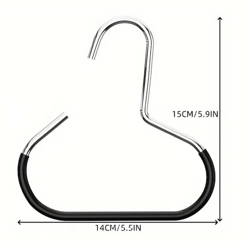 MosQuick® 2 pcs Multipurpose Hangers Anti-slip Oval hooks for hanging clothes Stainless steel Space saving hanger for wardrobe round hooks for hanging ties belts scarves dupattas caps (silver & black) - Image 2