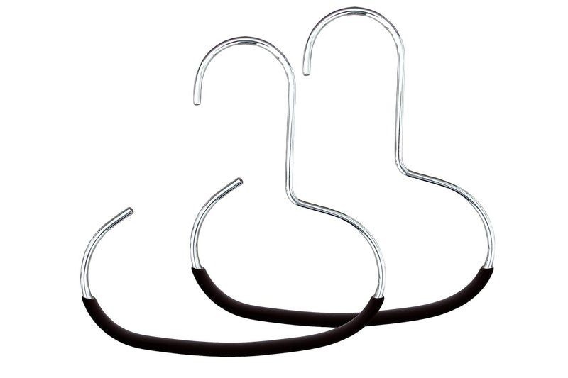 MosQuick® 2 pcs Multipurpose Hangers Anti-slip Oval hooks for hanging clothes Stainless steel Space saving hanger for wardrobe round hooks for hanging ties belts scarves dupattas caps (silver & black) - Image 4