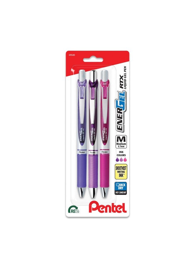 بنتل قلم جل سائل قابل للسحب من Energel Rtx، لون Passion Hue، 0.7 مم، حبر بنفسجي متنوع، عبوة من 3 أقلام (Bl77Pasbp3M) - Image 1