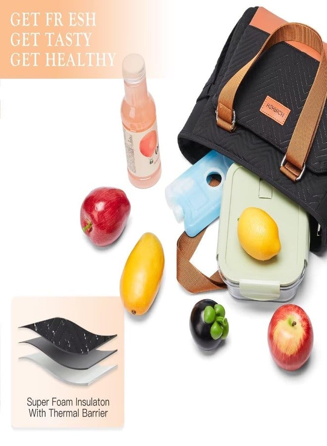 HSHRICH Lunch Bag Lunch Box Women - Leakproof Insulated Lunch Cooler Bag for Women - Large Lunch Tote Bags Adults, Brown Black - Image 2
