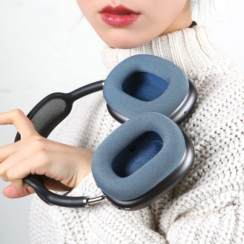 EARROCK Ear Cushion Cover Compatible with Apple AirPods Max Headphones Replacement Fabric Ear Pad Covers with Memory Foam and Magnet Sky Blue Dark Blue - Image 2