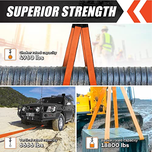 PAMAZY 2 Pack 2" x10FT Super Sturdy Lift Sling Strap, 18800 Pound Capacity Heavy Duty Eye-Eye Nylon for Hoist, 2-Ply Twist Polyester Rigging, Tree Saver Recovery Web Sling Winch - Image 5