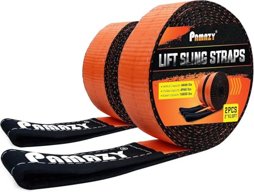 PAMAZY 2 Pack 2" x10FT Super Sturdy Lift Sling Strap, 18800 Pound Capacity Heavy Duty Eye-Eye Nylon for Hoist, 2-Ply Twist Polyester Rigging, Tree Saver Recovery Web Sling Winch - Image 1
