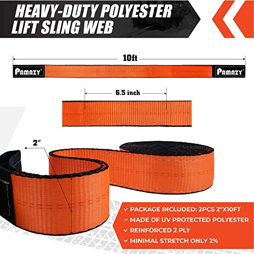 PAMAZY 2 Pack 2" x10FT Super Sturdy Lift Sling Strap, 18800 Pound Capacity Heavy Duty Eye-Eye Nylon for Hoist, 2-Ply Twist Polyester Rigging, Tree Saver Recovery Web Sling Winch - Image 2