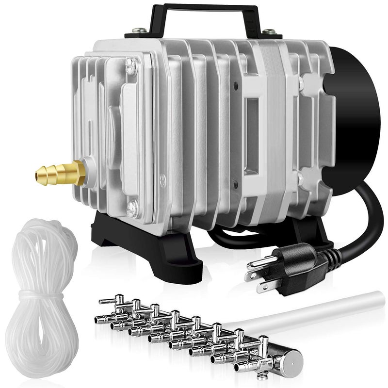 Simple Deluxe 1189 GPH Air Pump 58W 75Lmin 8 Adjustable Air Flow Outlets with 25 Feet Airline Tubing for Aquarium Pond Hydroponics Systems Silver