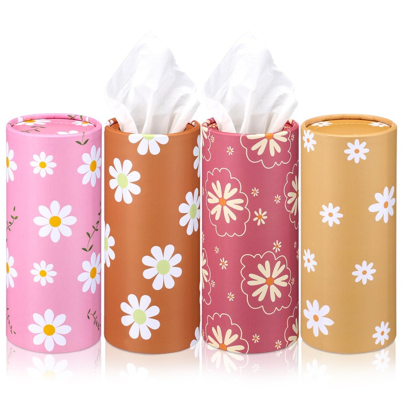 Yoande 4 Pack Car Tissue Holder with Facial Tissues Travel Tissue Tubes Box Round Cylinder Container for Car Cup Holder Home Bathroom Office Wedding Gifts Decor(Daisy) - Image 1