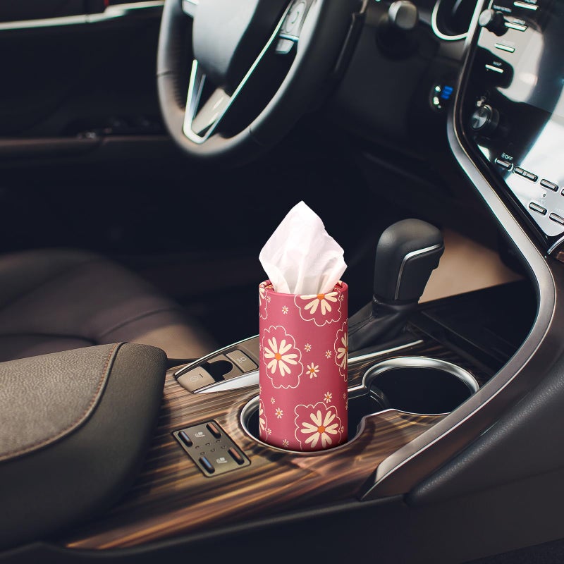 Yoande 4 Pack Car Tissue Holder with Facial Tissues Travel Tissue Tubes Box Round Cylinder Container for Car Cup Holder Home Bathroom Office Wedding Gifts Decor(Daisy) - Image 3