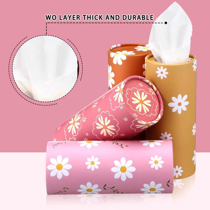 Yoande 4 Pack Car Tissue Holder with Facial Tissues Travel Tissue Tubes Box Round Cylinder Container for Car Cup Holder Home Bathroom Office Wedding Gifts Decor(Daisy) - Image 4