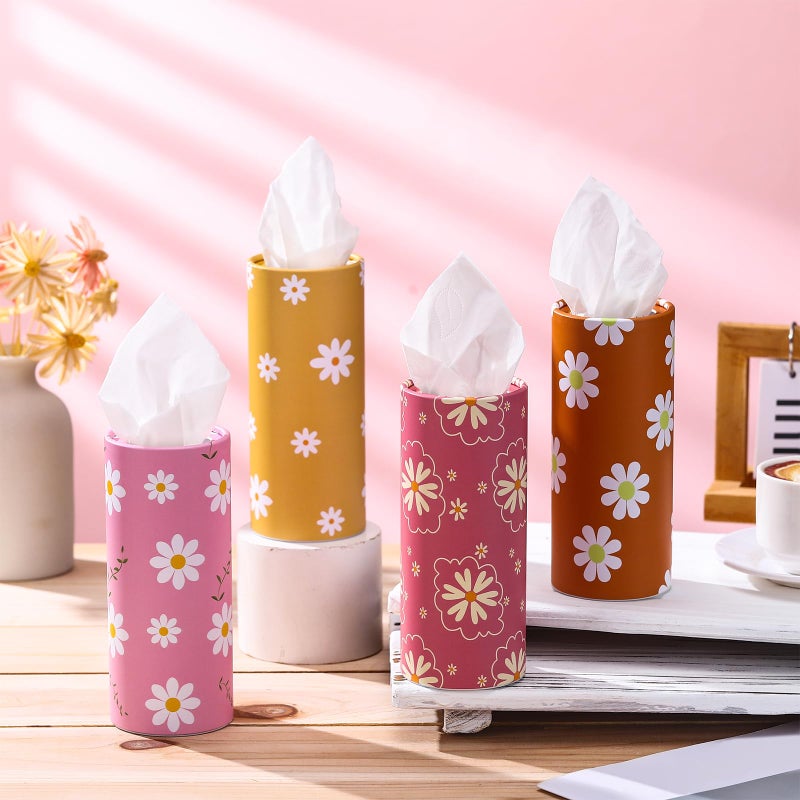 Yoande 4 Pack Car Tissue Holder with Facial Tissues Travel Tissue Tubes Box Round Cylinder Container for Car Cup Holder Home Bathroom Office Wedding Gifts Decor(Daisy) - Image 2