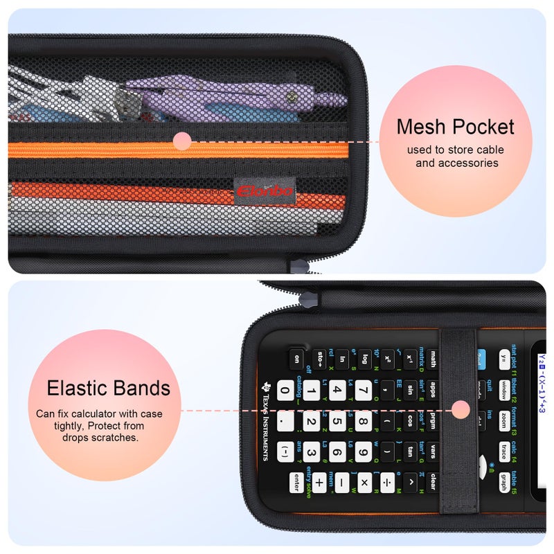Elonbo Carrying Case for Texas Instruments TI-84 Plus CE/TI-84 Plus/TI-83 Plus/TI-83 Plus CE Color Graphing Calculator, Extra Mesh Pocket Fits Charging Cable Charger Manual, Black - Image 3