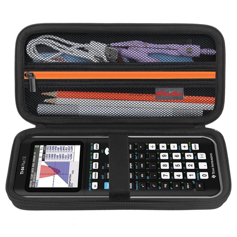 Elonbo Carrying Case for Texas Instruments TI-84 Plus CE/TI-84 Plus/TI-83 Plus/TI-83 Plus CE Color Graphing Calculator, Extra Mesh Pocket Fits Charging Cable Charger Manual, Black - Image 1
