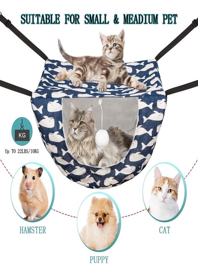JSPYFITS Cat Cage Hammock with Ball,Double Layer Hanging Adjustable Soft Pet Bed Suit for Kitten Ferret Puppy Rabbit or Small Pet, 2 Level Indoor Bed for All Season(Blue Whale) - Image 2
