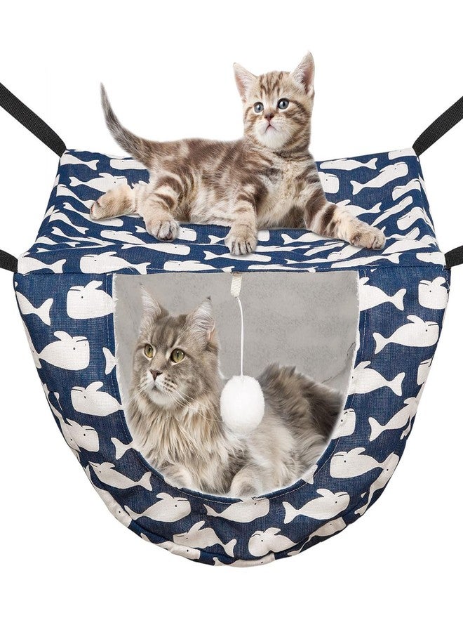 JSPYFITS Cat Cage Hammock with Ball,Double Layer Hanging Adjustable Soft Pet Bed Suit for Kitten Ferret Puppy Rabbit or Small Pet, 2 Level Indoor Bed for All Season(Blue Whale) - Image 1