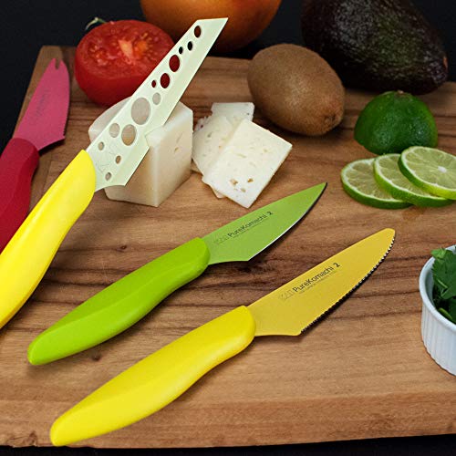 Kai Pure Komachi 2 / 4.5" Cheese Knife with Sheath, Colorful Knife, Swiss-Cheese-Holes in Blade Prevent Sticking, Fun Cheese Knives - Image 2
