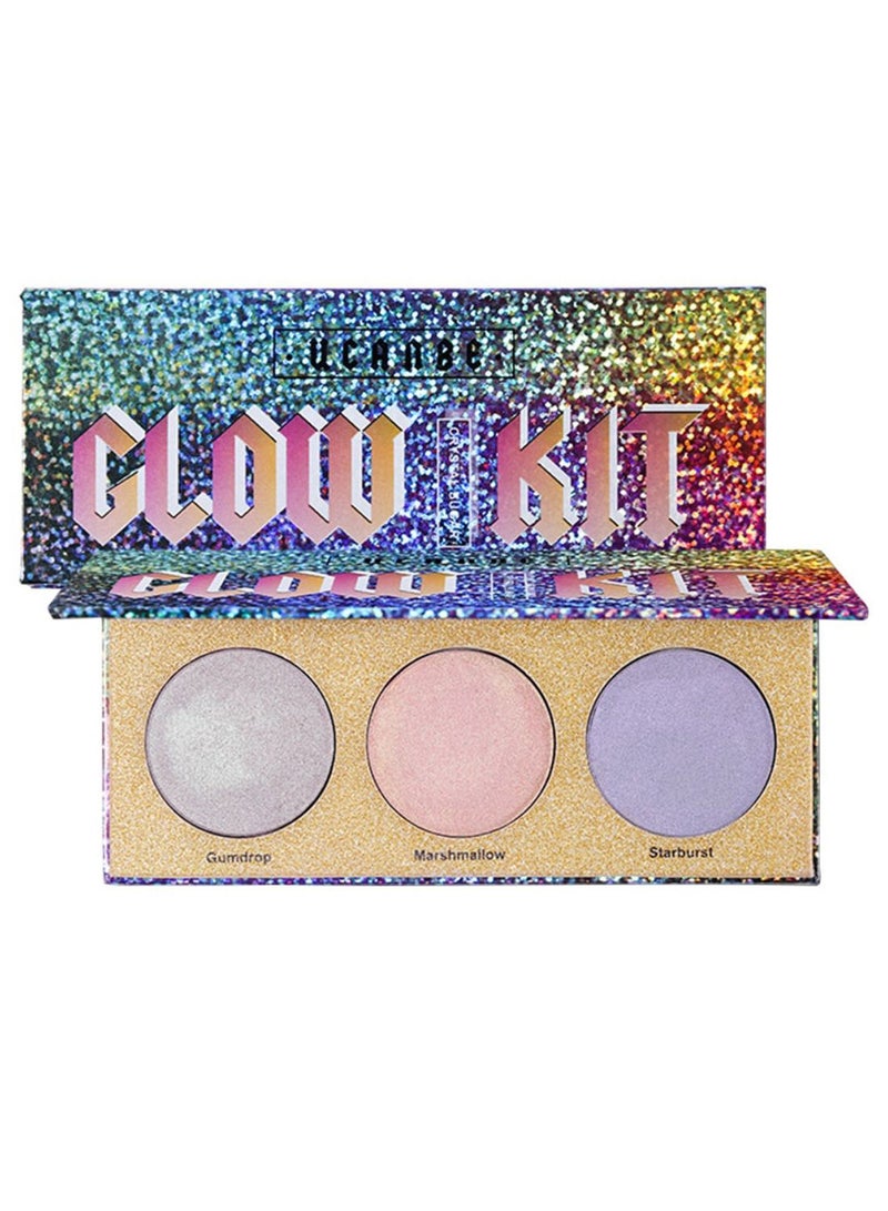NIBEMINENT Small Waist Makeup Brush With 3 Colours Highlighter Powder Kit Multicolour - Image 2