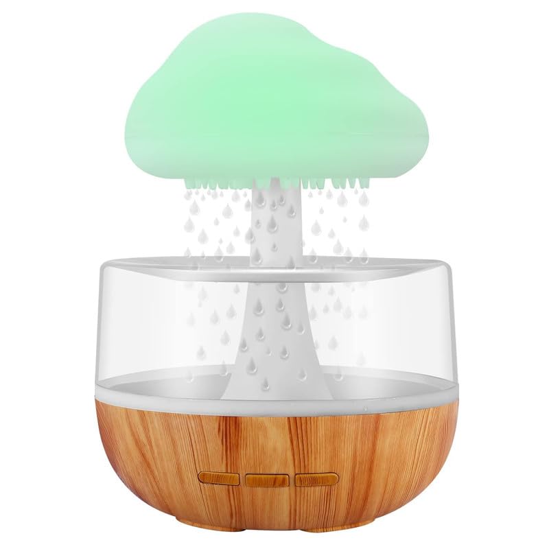 SYN SONS SYN SONS Rain Diffuser Humidifier Lamp for Home Office Cloud Rain Diffuser Snuggle Cloud Light Humidifier Raindrop Humidifier Relaxing Sound Mushroom Waterfall Lamp Essential Oil Diffuser  - Image 1