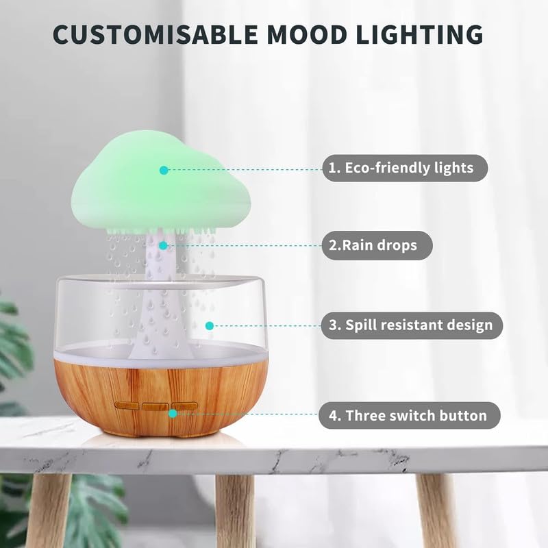 SYN SONS SYN SONS Rain Diffuser Humidifier Lamp for Home Office Cloud Rain Diffuser Snuggle Cloud Light Humidifier Raindrop Humidifier Relaxing Sound Mushroom Waterfall Lamp Essential Oil Diffuser  - Image 2